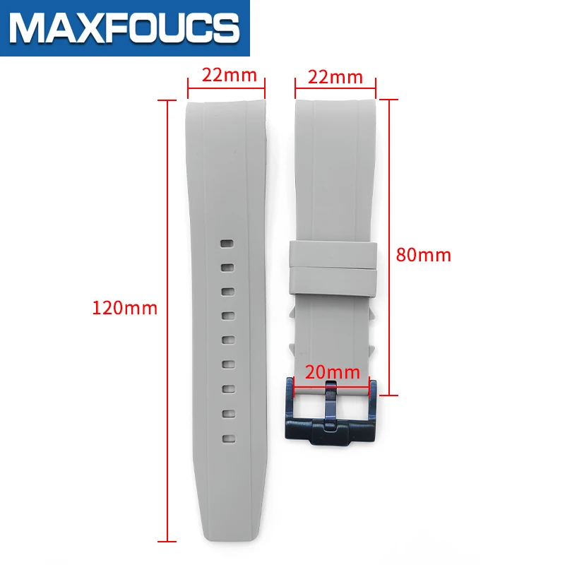 22mm Grey Silicone Strap Bracelet Curved End Waterproof For SKX/SRPD Tang Buckle High-Quality Supple Watch Accessories