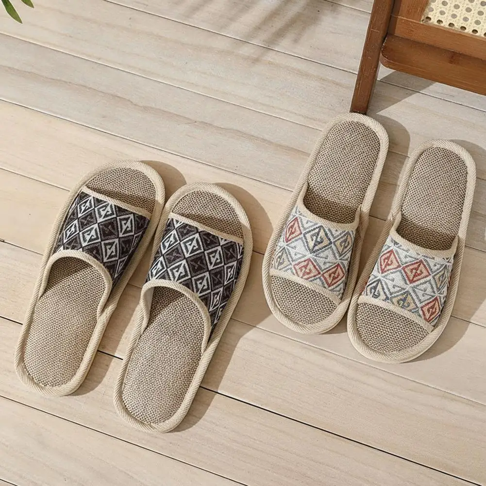

Four Season Couple's Multicolor Linen Slippers Women Indoor Striped Non-Slip Sandals Men Comfort Indoor Floor Breathable Slides