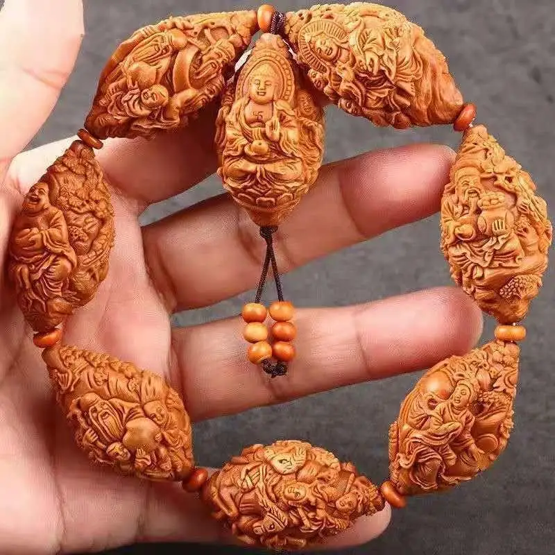 Olive nut bracelet18Large Seeds Su Gong Guanyin Carving Heaven and Earth Merin Old Materials Crafts Accessories Bracelet Men and