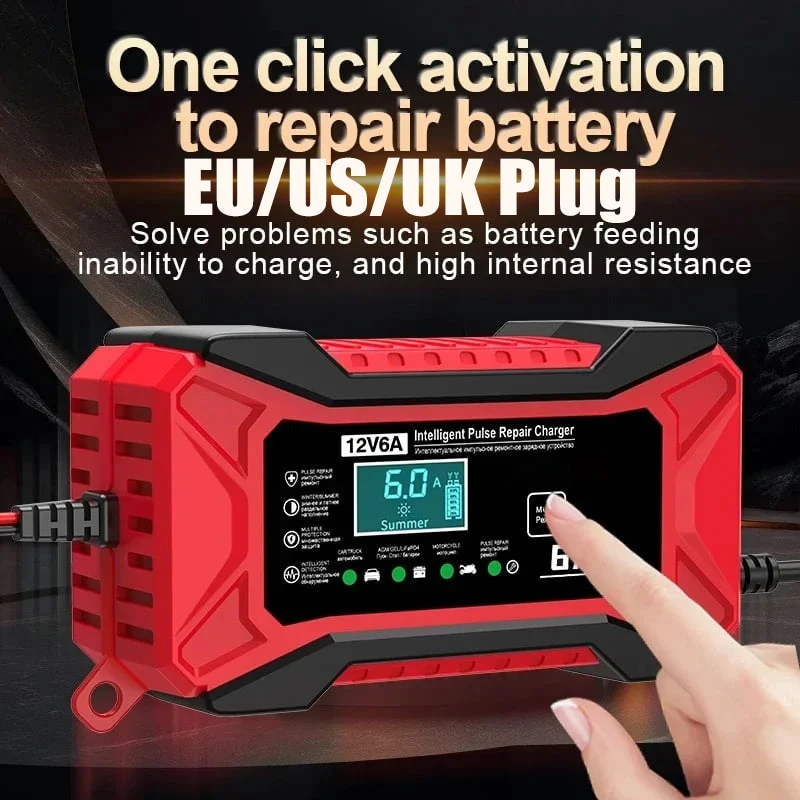 Auto Batterij Oplader 12V 6A Puls Reparatie LCD Display Smart Fast Charge AGM Deep Cycle GEL Lood-zuur Oplader voor Auto Motor