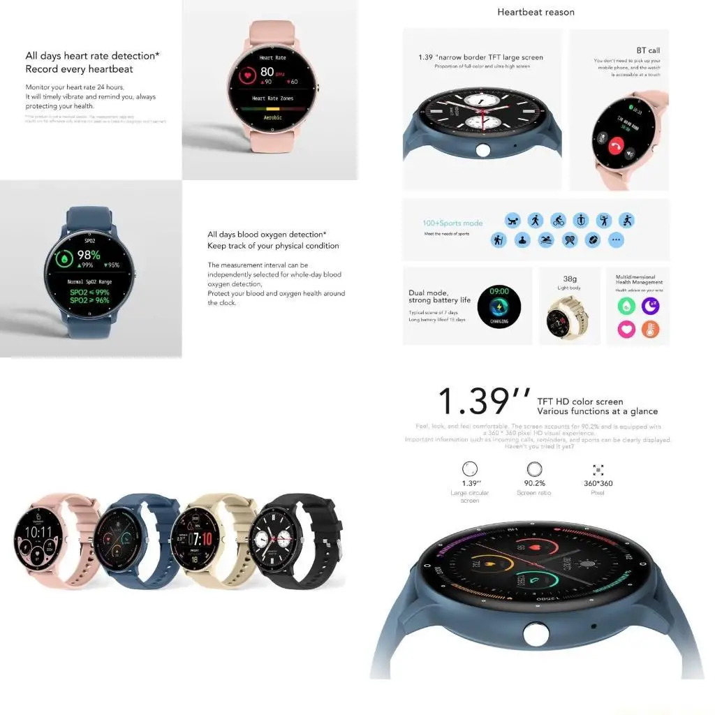 

F62C 2023 Смарт-часы Zl02Pro Фитнес-трекеры 1,39-дюймовый TFT-экран Интеллектуальные часы Монитор здоровья IP67 BLE5.2