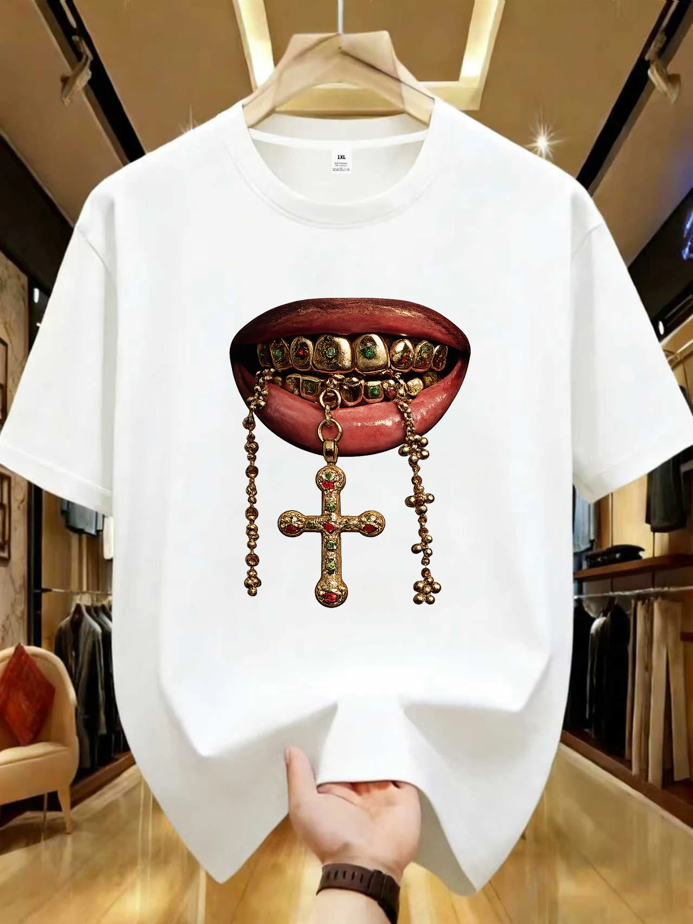 

【WDS0135】Creative pattern printed plus size women's round neck T-shirt summer casual short sleeved top street fashion versatile