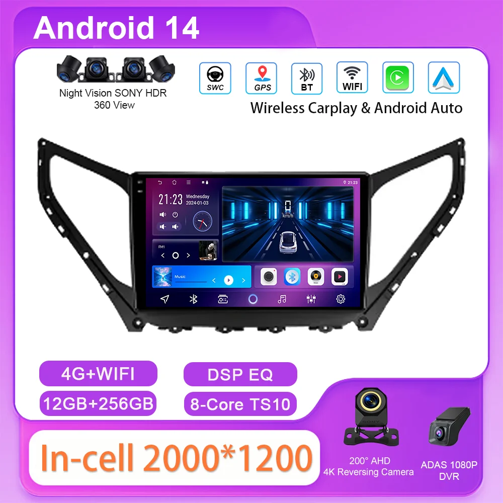 Auto DVD Android 14 Radio Stereo Für Hyundai Azera 2014 2015 Auto Multimedia Video Player QLED Bildschirm GPS Navigation kopf Einheit 4G