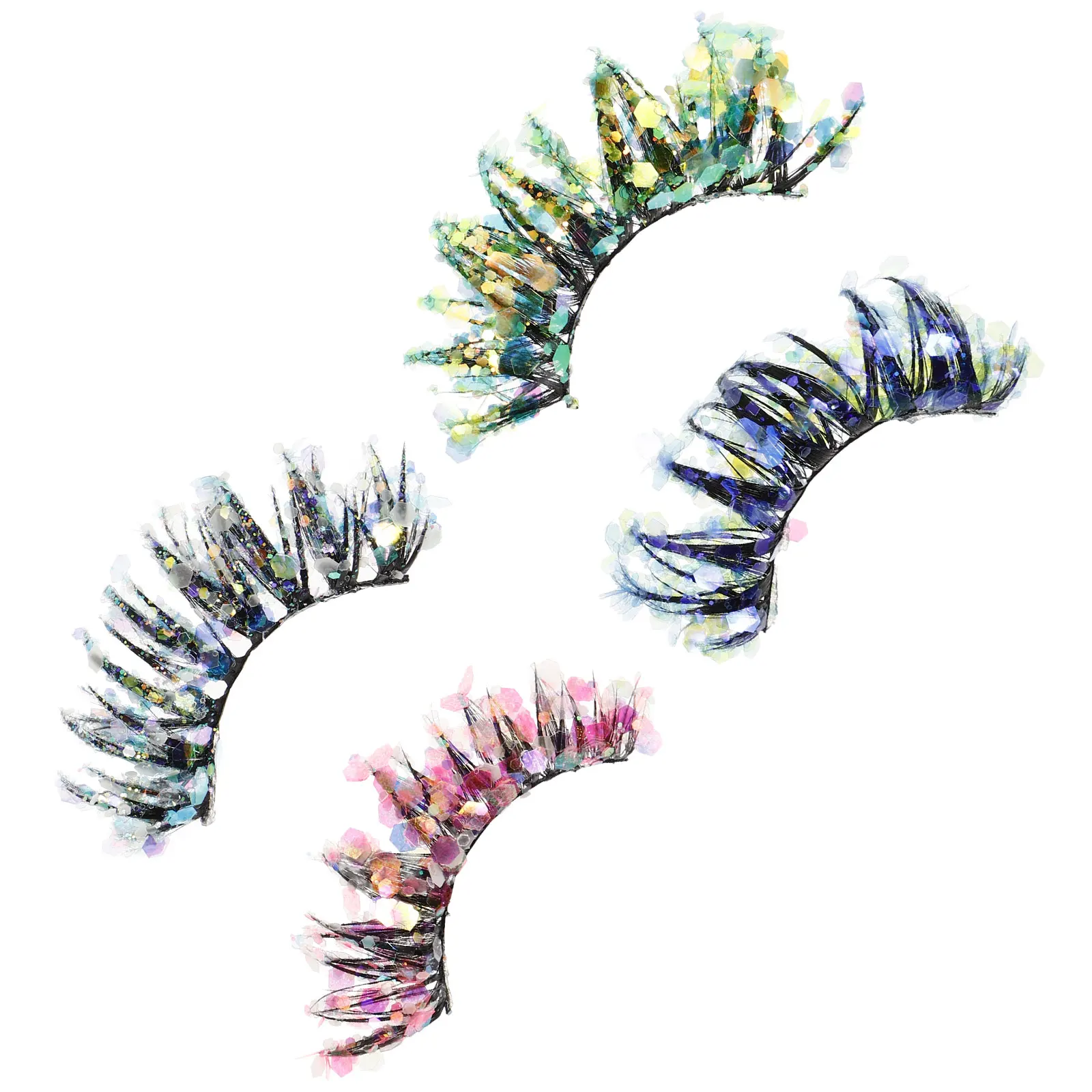 

4 Pairs Luminous False Eyelashes Colorful 3D Fake lashes Extension Reusable Cosplay Stage Party Accessories