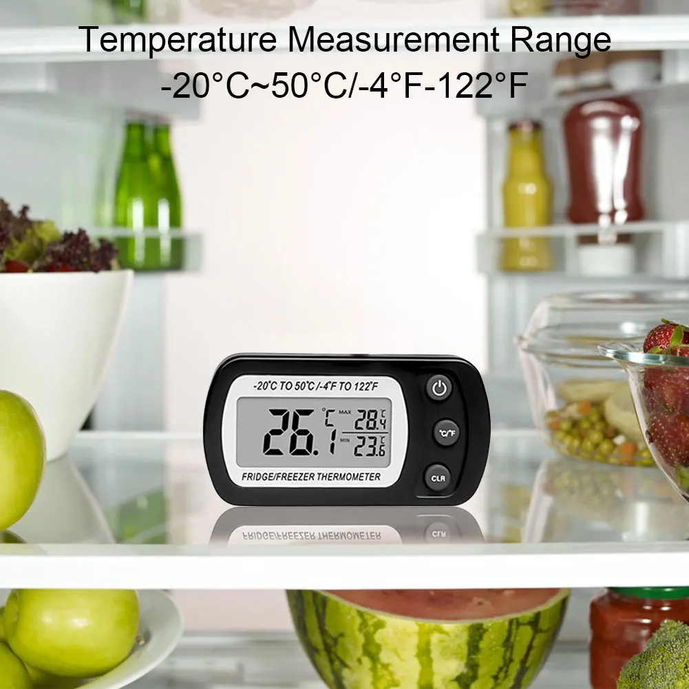 Digital Fridge Thermometer Max/Min Record Waterproof Refrigerator Thermometer Magnetic Back& Hook for Kitchen Home Restaurant