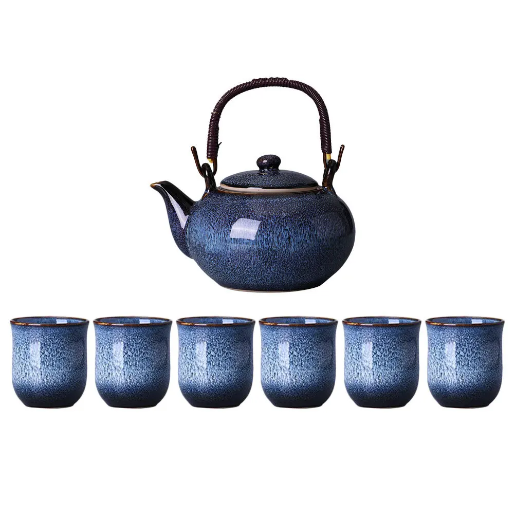 

1Set Chinese Kung Fu Tea Set Ceramic Teapot Large Capacity Handle Design Perfect for Family Gatherings Traditional Glaze