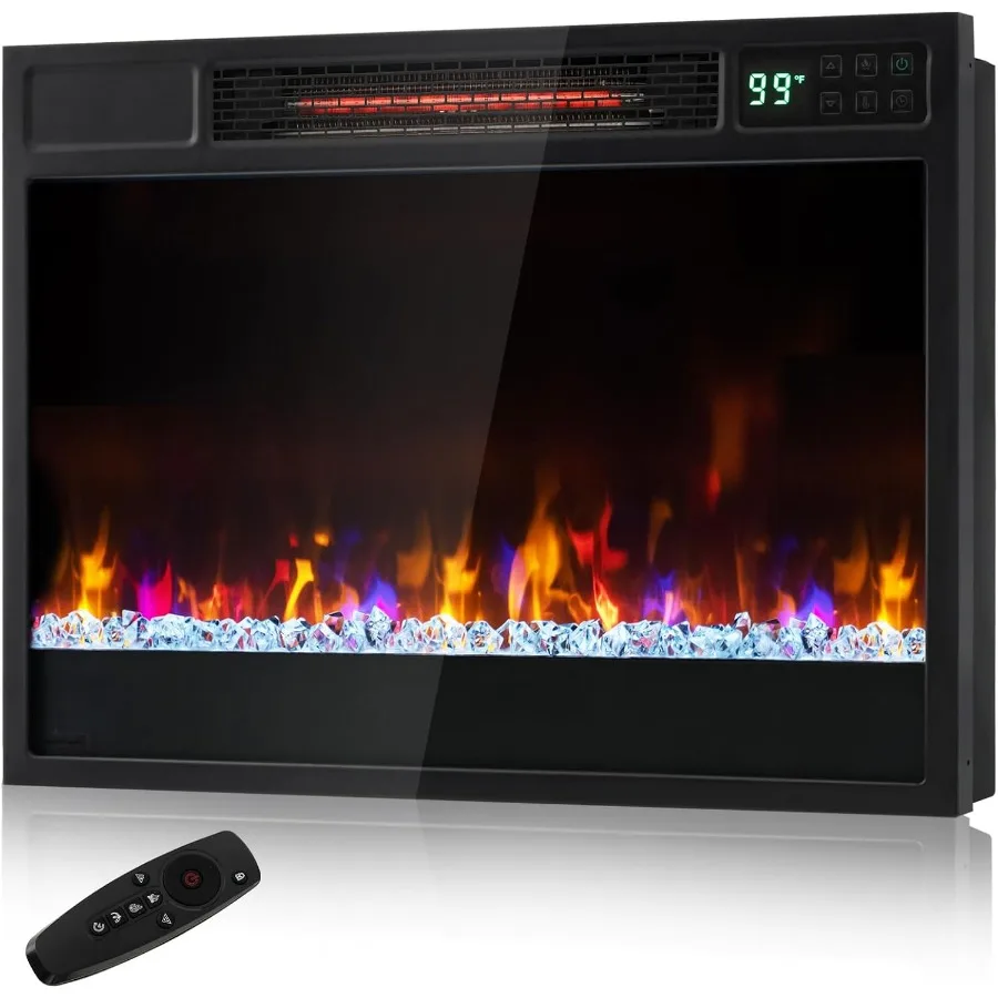 Inserto para chimenea eléctrica de 23 pulgadas con 6 colores de llama y 5 configuraciones de brillo para un ambiente acogedor en la sala de estar de cuarzo empotrado