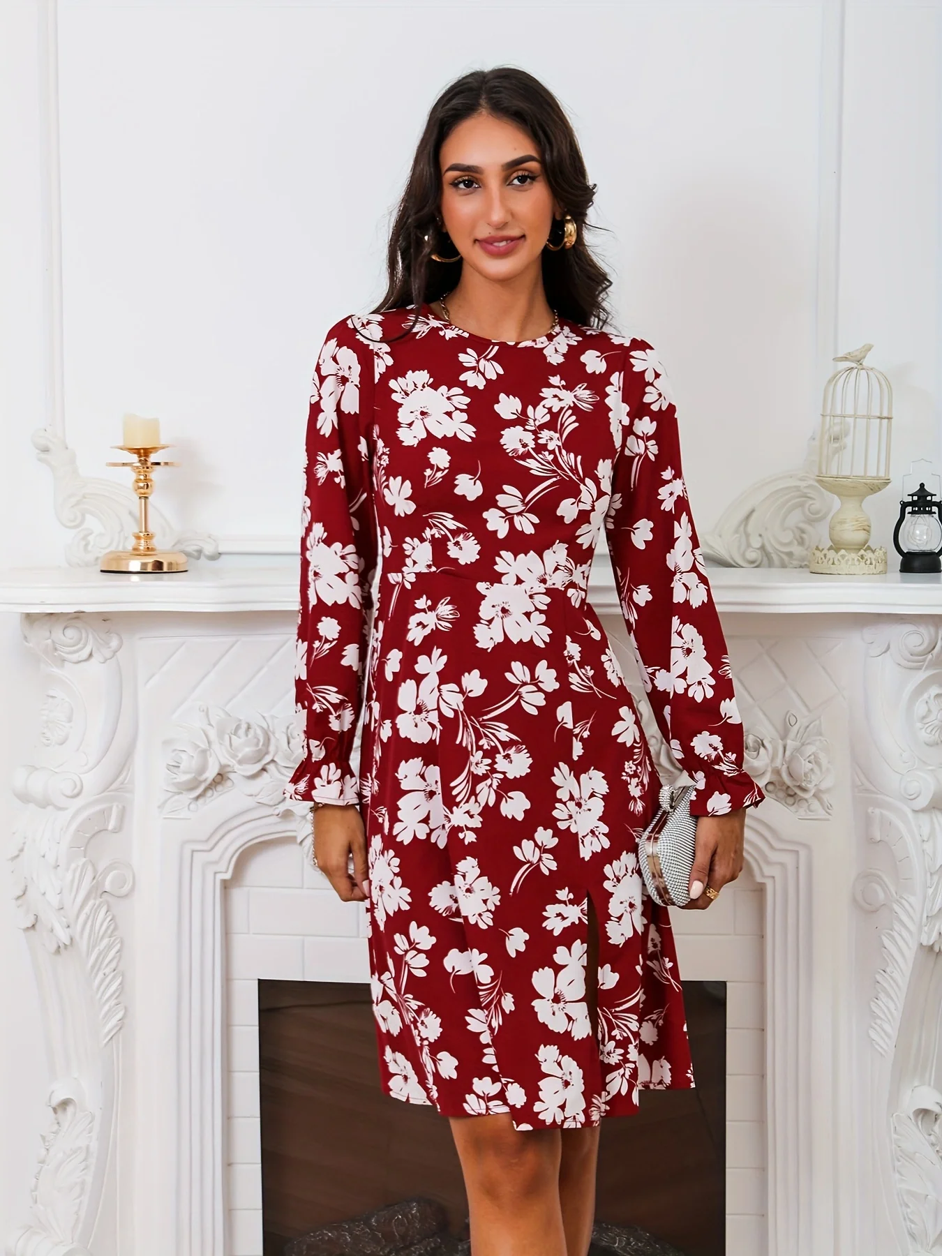 ยุโรปและสหรัฐอเมริกาสไตล์ฤดูร้อนใหม่อารมณ์สง่างามแขนโคมไฟผู้หญิงชุดคอกลมภายใต้การแพร่กระจายของ fo