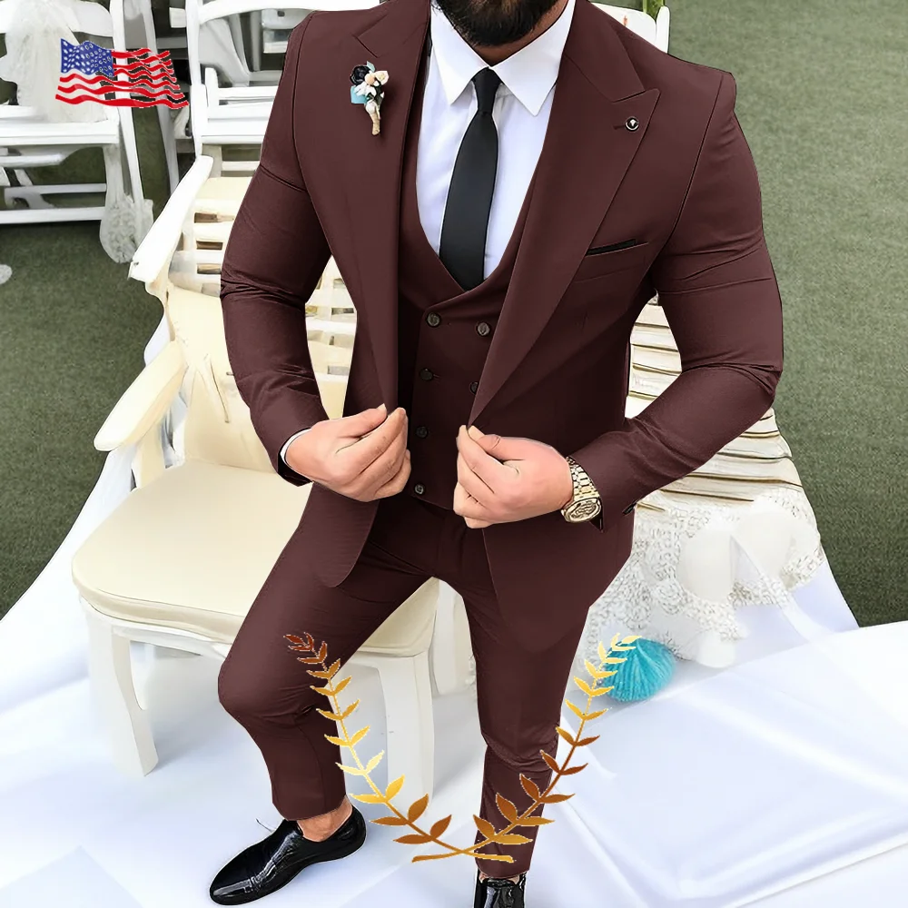 Yellow Handsome Men's Suit Wedding Tuxedo Groom Formal Jacket Pants Vest Three-piece Party Outfit Slim Fit Blazer Outfit Men