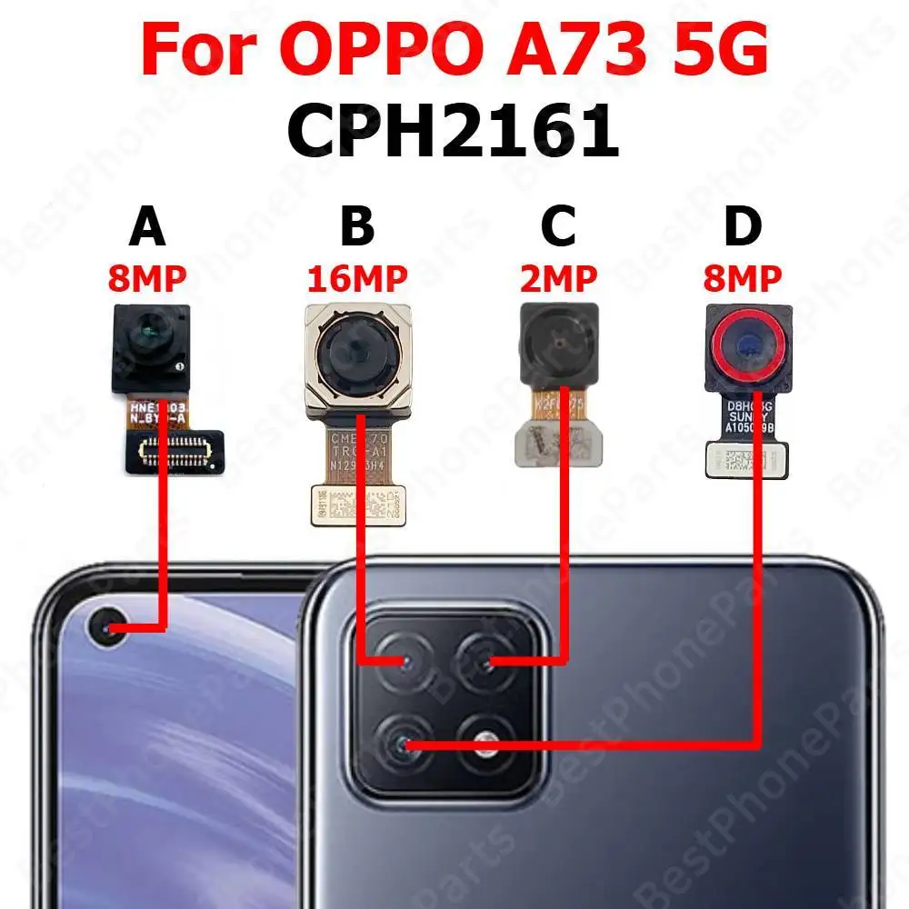 

Задняя передняя камера для OPPO A73 5G CPH2161, задняя часть, передняя камера для селфи, модуль задней камеры, детали для мобильных телефонов