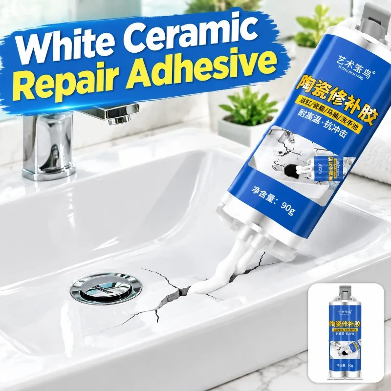White Ceramic Repair Adhesive, Waterproof Crack Filler for Sink Basin Marble Vanity Toilet Hole Tile Gap Filling and Restoration