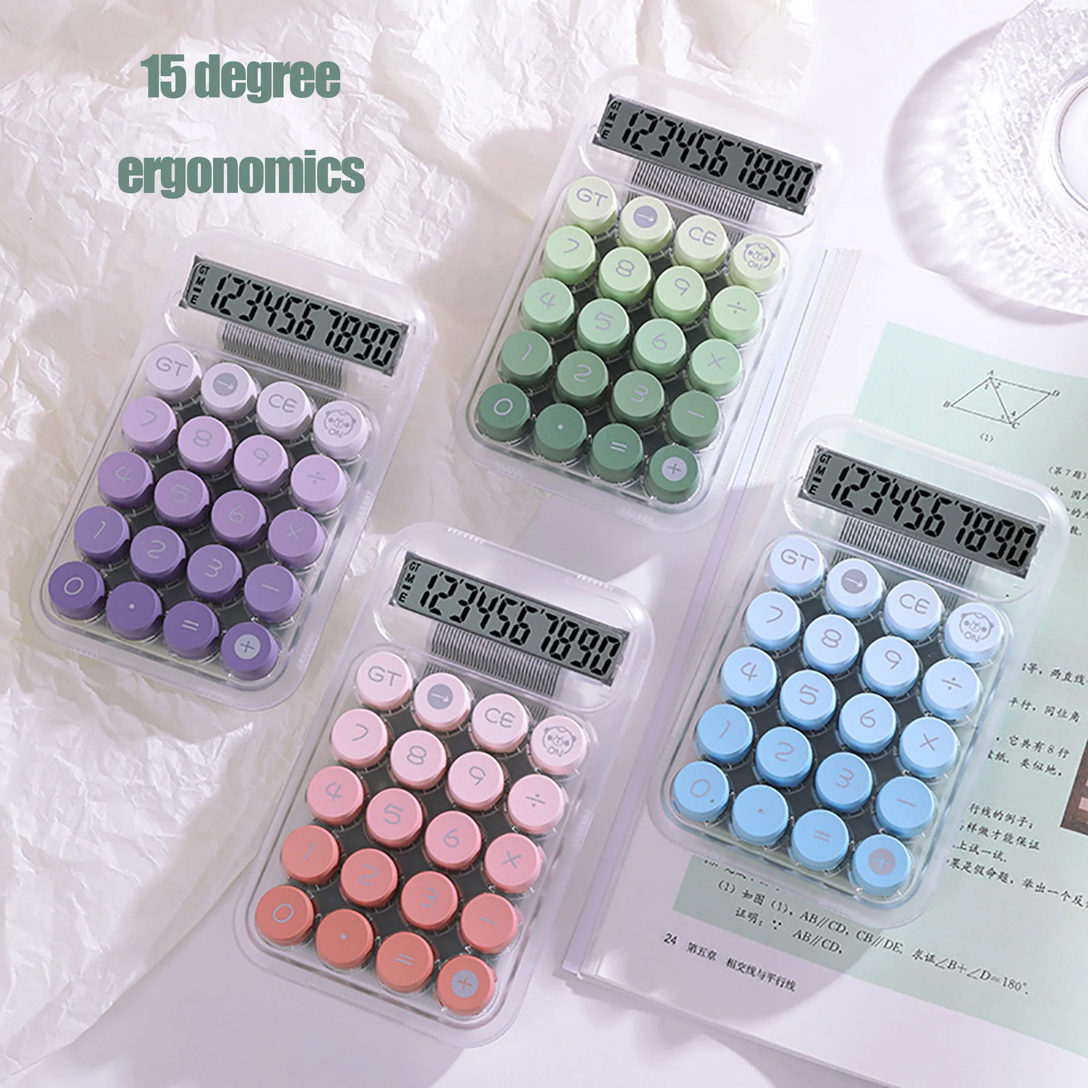 1pcTransparent Button Calculator with Large Display, Anti-Slip Base, Dot Mechanical Keys - Stylish Design for Office, Students