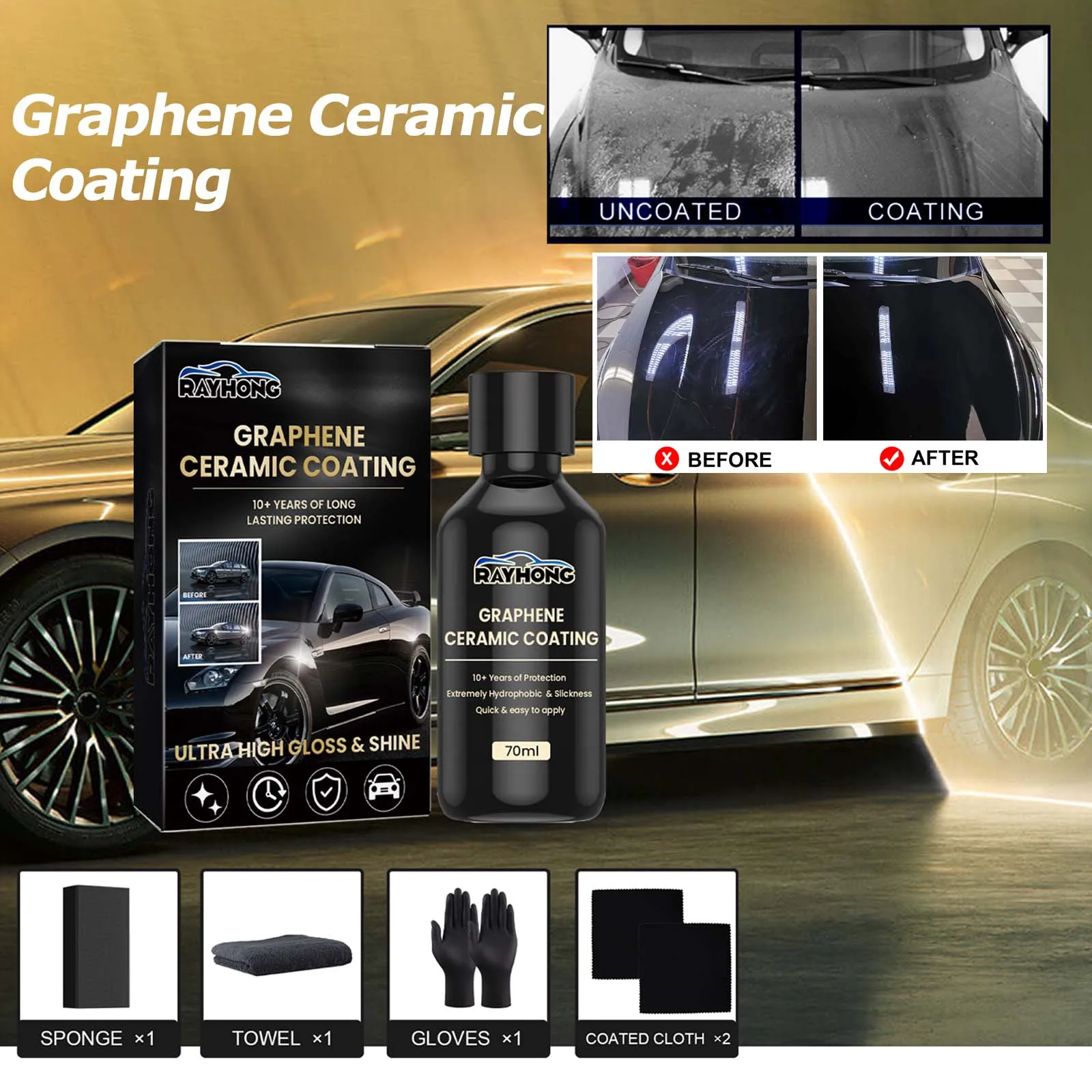 Samochodowa powłoka ceramiczna z grafenu Wodoodporny, superhydrofobowy płyn konserwacyjny Długotrwała ochrona lakieru Platerowany lakier samochodowy