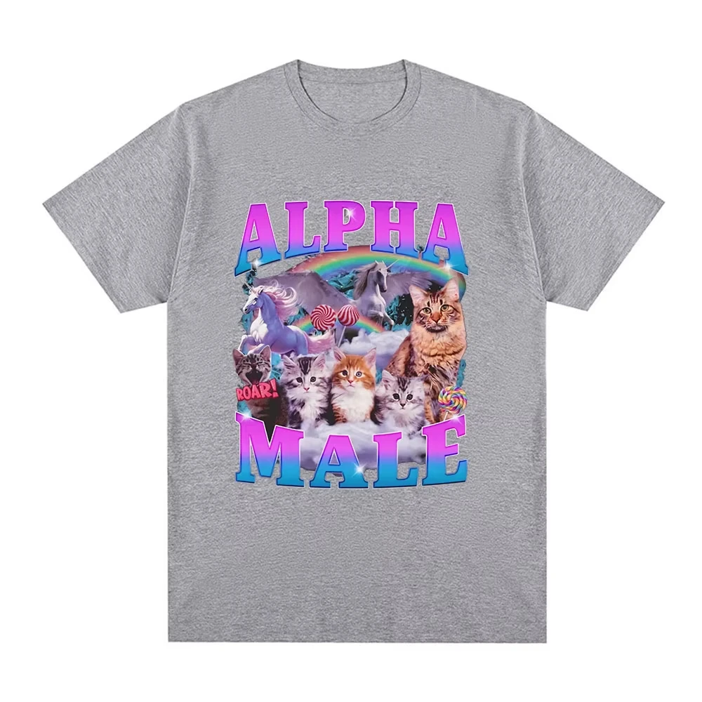 Camiseta informal de algodón a la moda para hombre y mujer, camiseta con patrón de meme divertido de arcoíris y gato, ropa para mujer Y2k