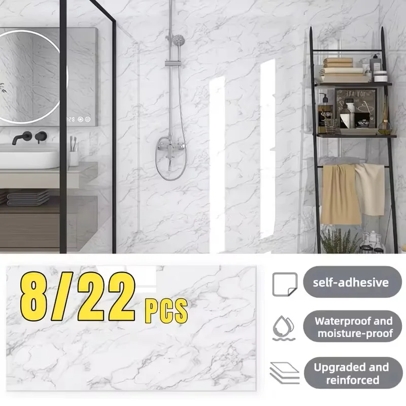 8/16/22Pcs Marble Pattern Wall Stickers, Self‑Adhesive Waterproof Removable Vinyl Decals, DIY Home Decor for Kitchen Bathroom Living Room