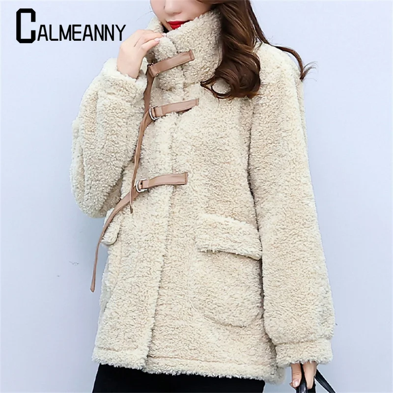 Women Warm Fuzzy Fleece Coat 2024 Winter Faux Fur Coat Thick Cardigan Outercoat Fluffy Shearling Elegant Solid Overcoat