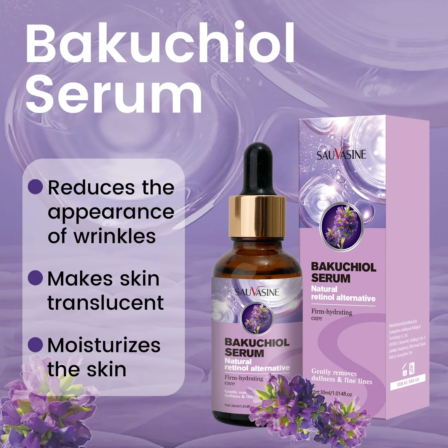 30ML Bakuchiol Face Serum Fade Fine Lines Removes Dullness Anti Aging Firming Brightening Facial Essence Moisturizing Skin Care