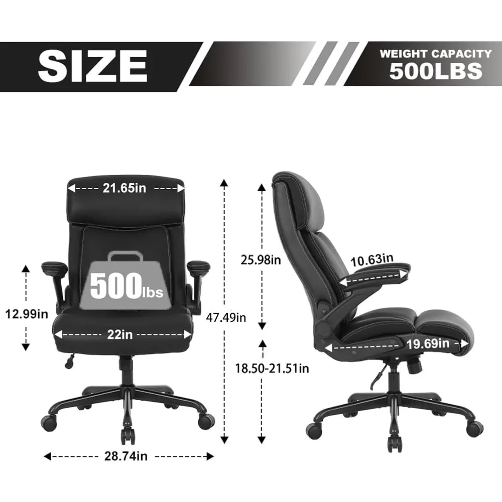 Silla de oficina ejecutiva, silla de oficina grande y alta para personas pesadas, cuero de espalda alta ergonómica, 500lbs