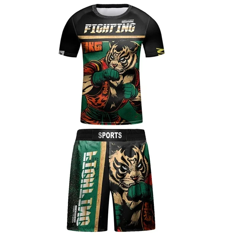 Brazilian Jiu Jitsu Muscle Protecting Children's Jiu Jitsu MMAT T-shirt+Pants Fist Set Boys Guard Muay Thai Shorts Sportswear