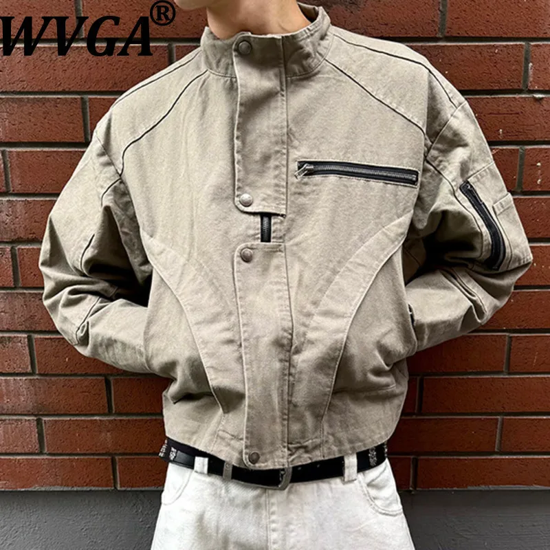 

WVGA Autumn Winter New Men Tide Patchwork Trendy Stand Collar Jackets Niche Chic Casual Long Sleeved Coats Streetwear Ins W15312