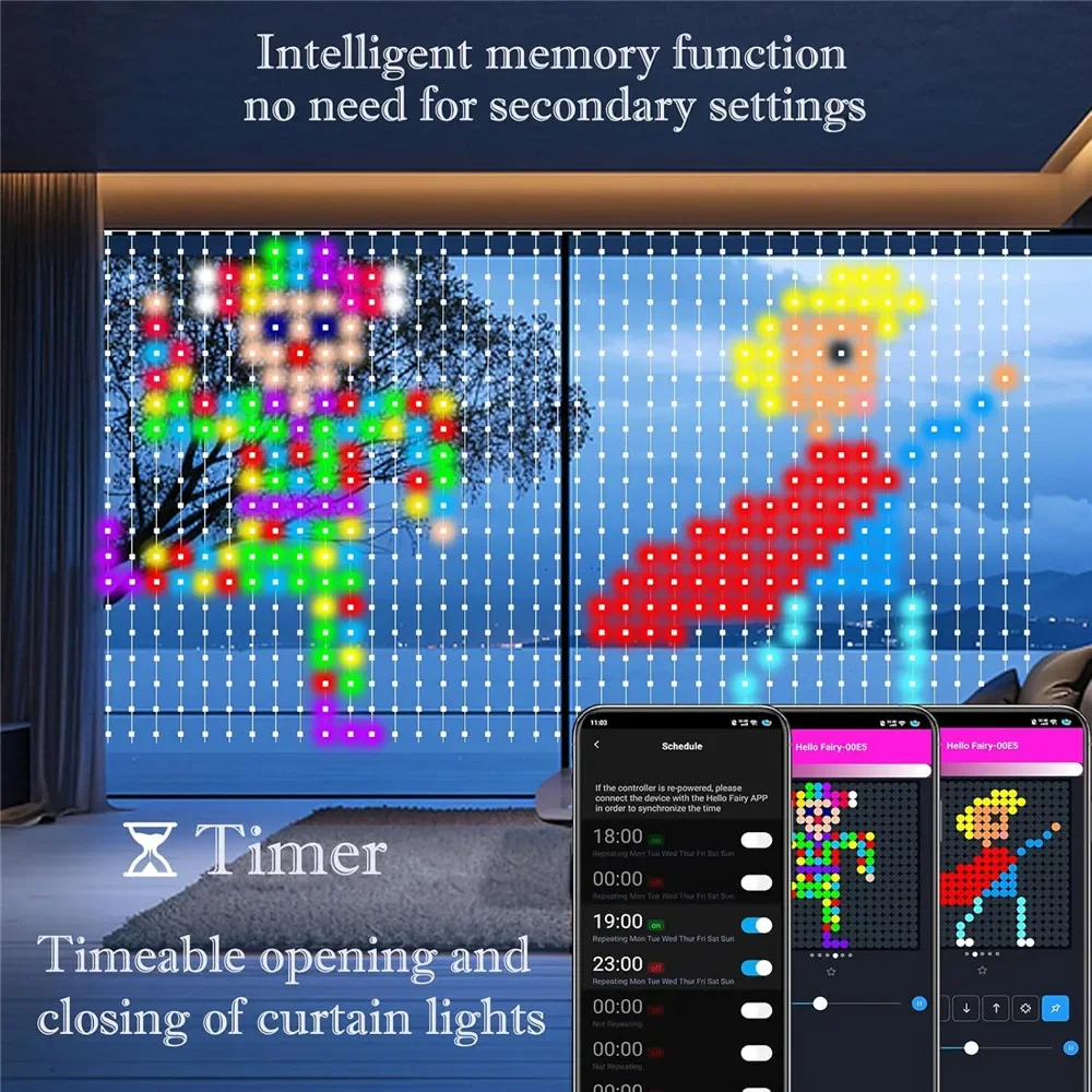400 LEDs Smart Vorhang Lichter DIY Text LED String RGB Wasserdichte Lichterkette Musik Sync Display für Fenster Schlafzimmer Party decor