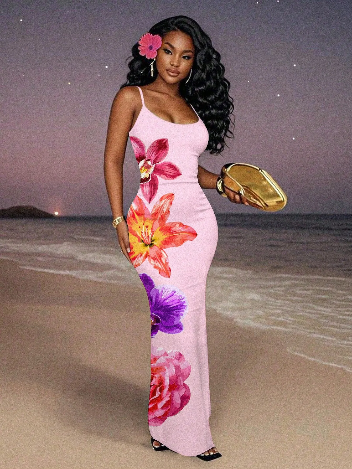 Womens Sleeveless Floral Maxi Dress For Summer Vacation Evening Party