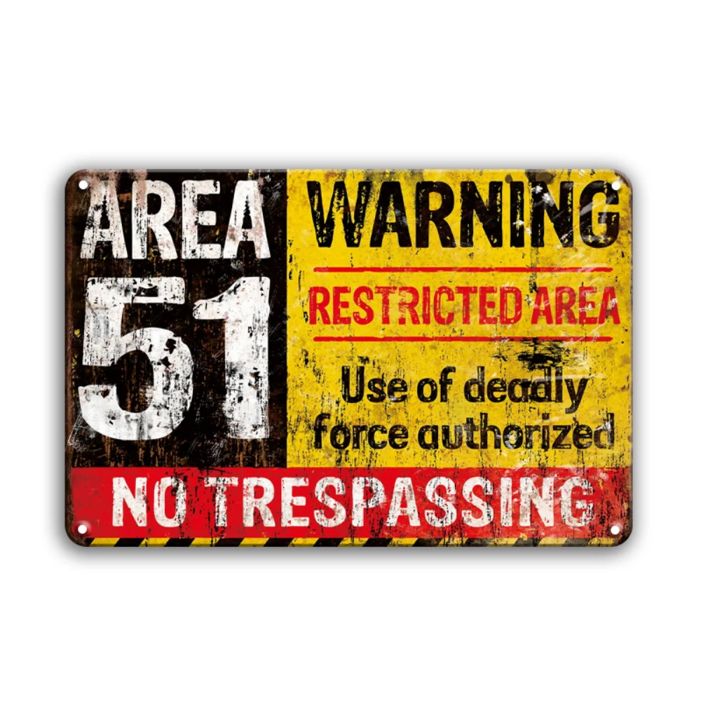1pc 8x12 inch Warning Sign, Zone 51 Vintage Metal  Sign Area Warning Danger No Trespassing  Poster Metal Sheet Wall Sign