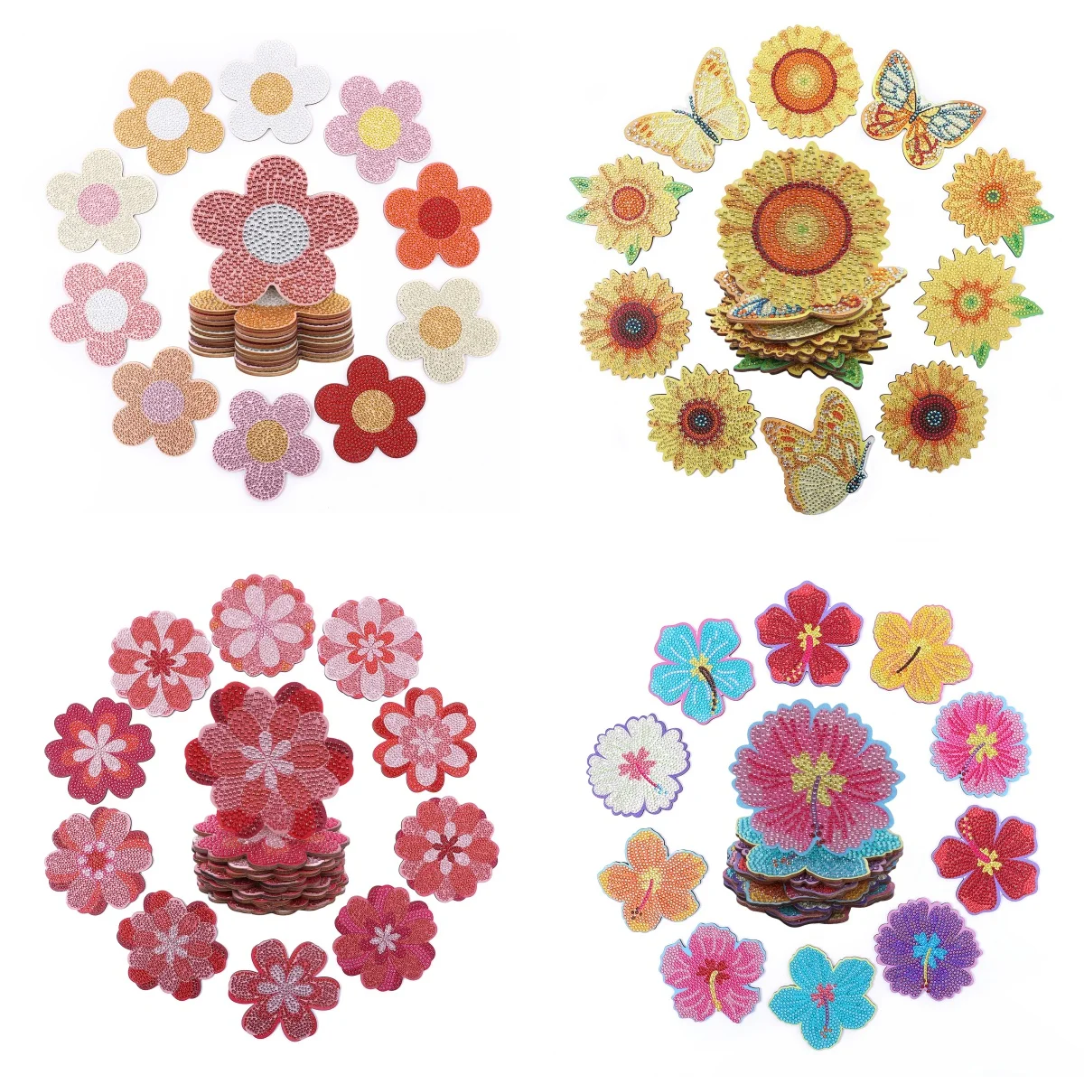 10 DIY Diamant-Bemalte Untersetzer mit Blumenmustern, Ohne Getränkehalter, Rutschfeste Holzuntersetzer für Partydekoration
