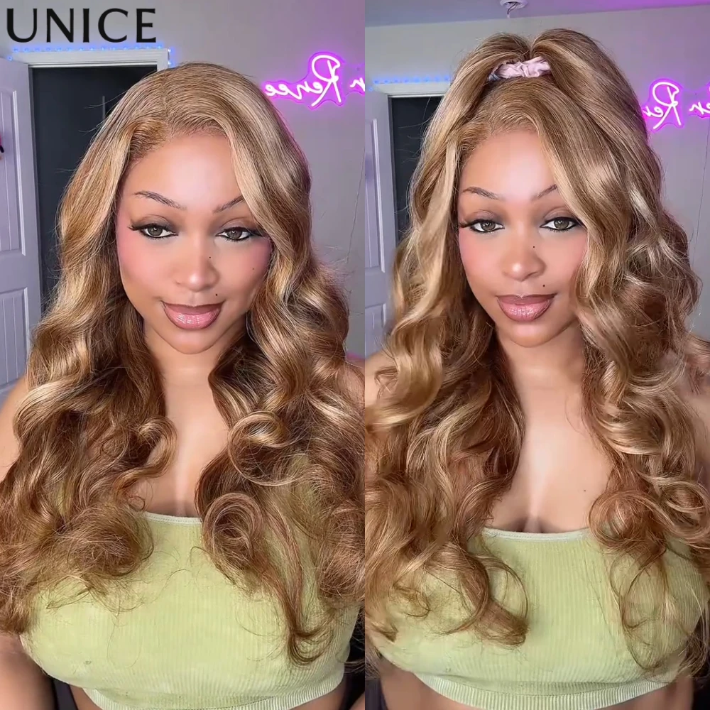 UNice Bye-Bye Knots Wig Pre Cut Pre Bleached 7x5 Lace Closure Wig Human Hair Honey Blonde Body Wave Glueless Wig With Drawstring
