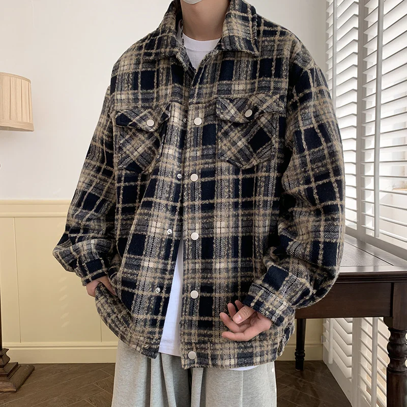 

Мужская твидовая куртка в американском ретро-стиле, в клетку, свободного кроя, для пар, модная, в стиле High Street, повседневная, в стиле INS, ветровка в стиле Little Fragrance, трендовая