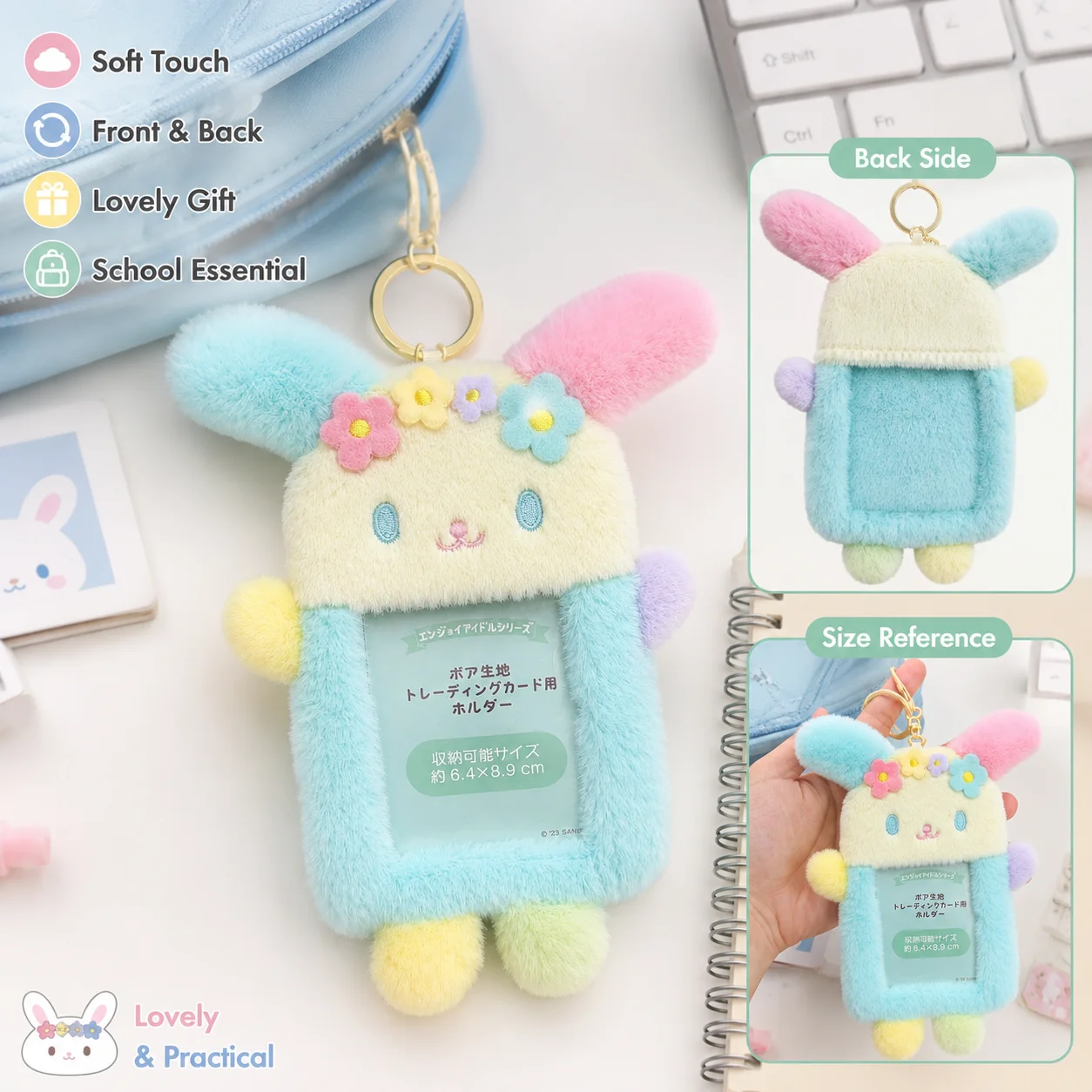 Sanrio Usahana Plush Photocard Holder Cute Cartoon Rabbit ID Card Holder Kawaii Plush Doll Bag Backpack Charm Keychain - view 6
