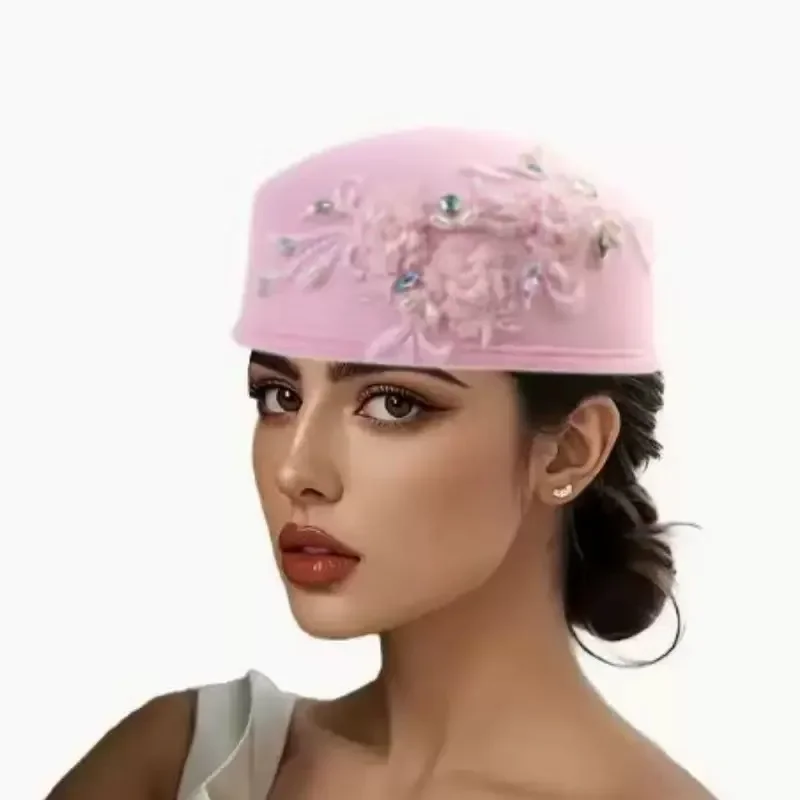 

Fashion Summer Autumn African Turban Hat for Women Church with Flower Soft Caps for Party Casual Head Wrap African Headtie