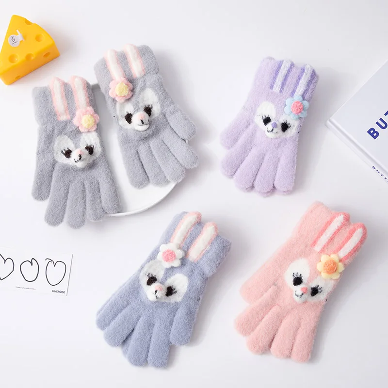 5-12 Years Children Gloves Girl Winter Knitted Cartoon Rabbit Warm Soft Full Finger Gloves Kids Outdoor Lovely Girl Mittens