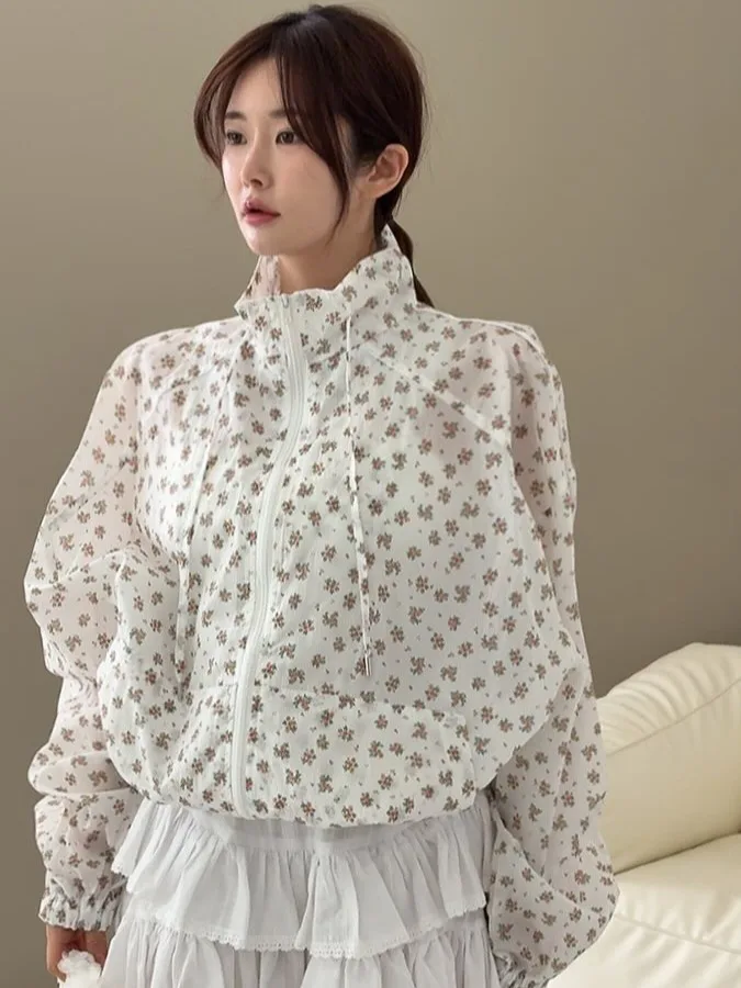 

Loose Floral ort Outerwear Women's Spring New Sle Thin Stand Collar Jaet Top Breathable Comfortable Lightweight Korean ...