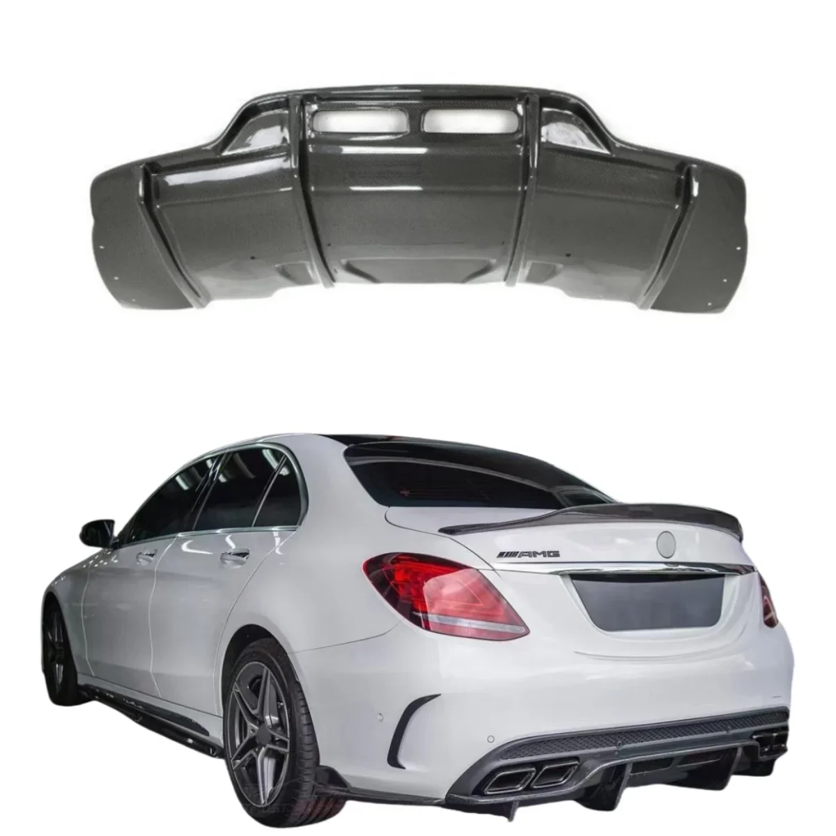 Carbon Fiber PSM Style Rear Diffuser for   W205 C63 2015-2021 Auto Part Rear Lip