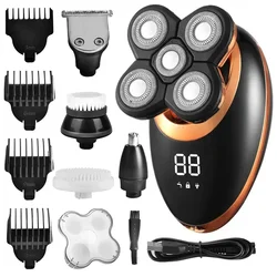 Display LCD Barbeador Elétrico para Homens, Aparador De Pêlos De Barba, Cabeças Flutuantes, 5 Lâminas, Navalha De Cabelo Nariz, 5D