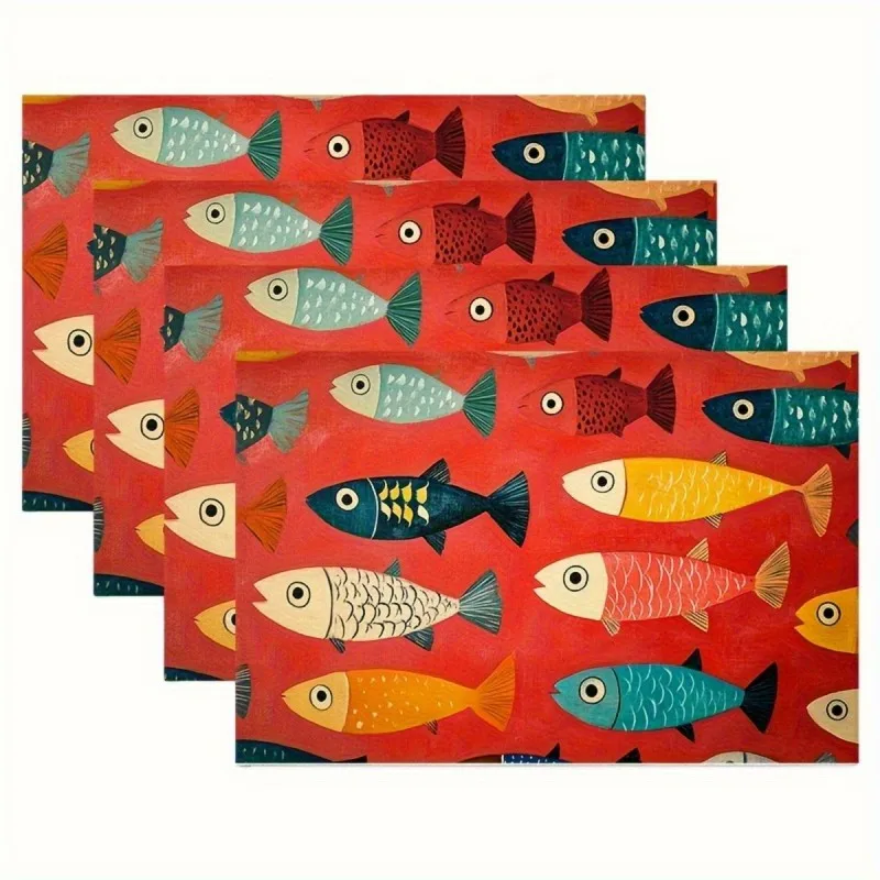 Colorful Cartoon Fish Placemats,Heat Resistant Pad,Decor Mats for Cottage Breakfast Table,Camping Picnic Table Use