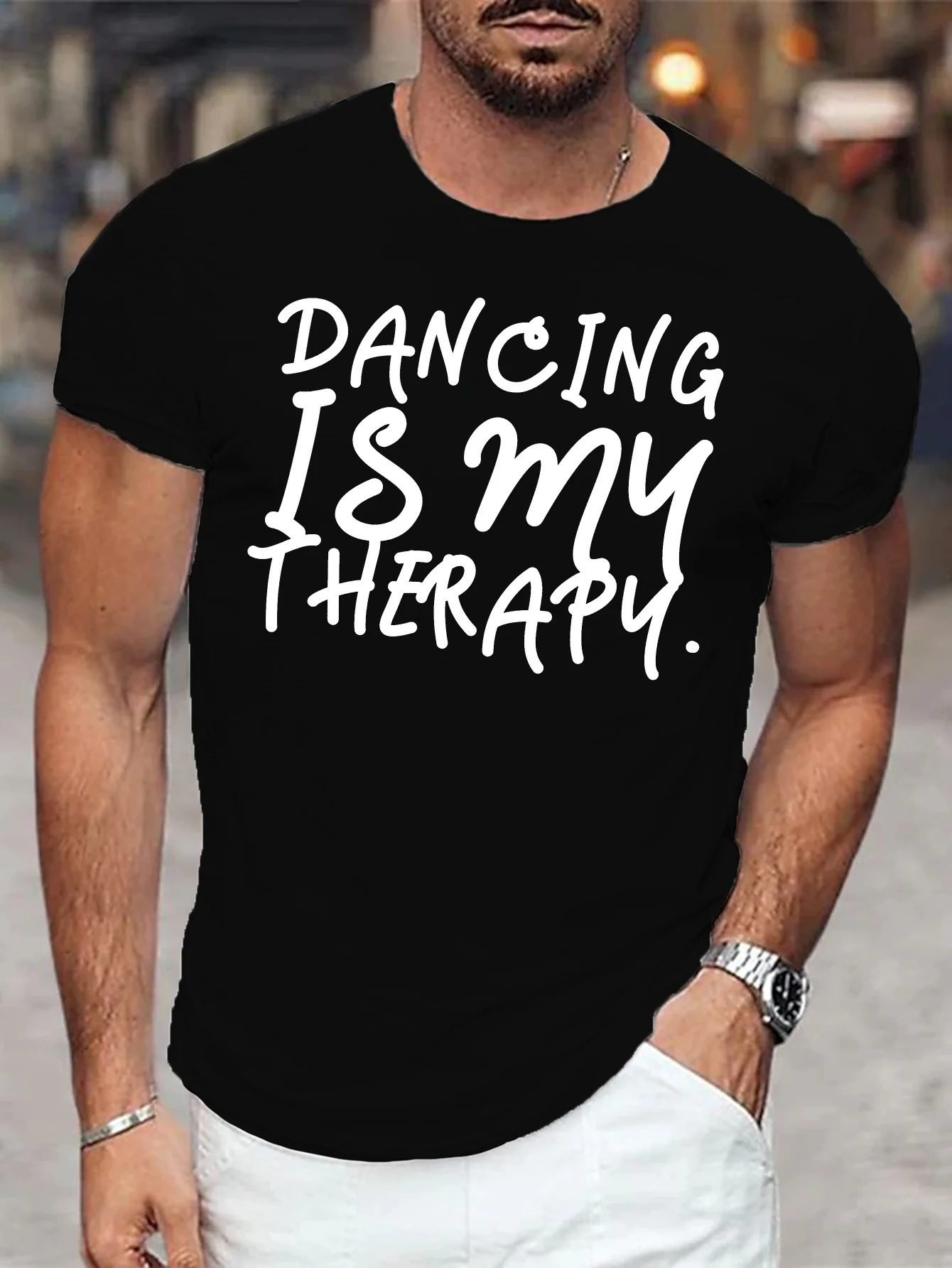 Dancing Is My Form of Relaxation - Men's Casual Short-Sleeve T-Shirt, Breathable Fiber, Summer Fashion Geometric Pattern Print