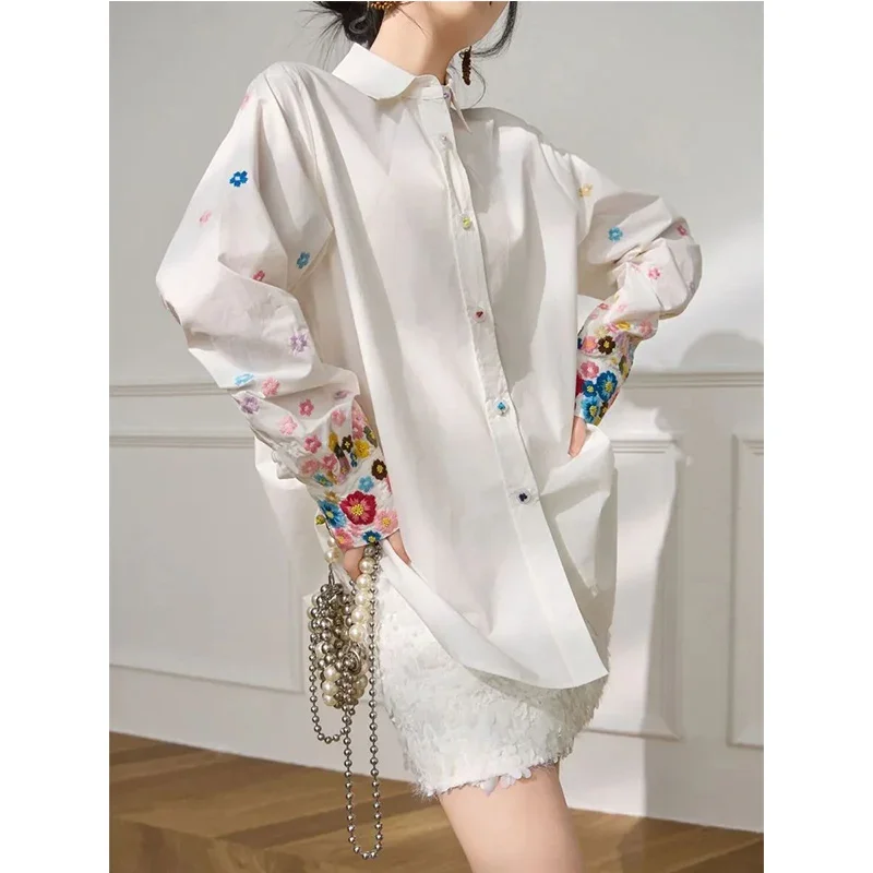 

Разноцветная свободная блузка, весна-осень 2023, новые темпераментные рубашки с отложным воротником и длинными рукавами, женская модная футболка с принтом