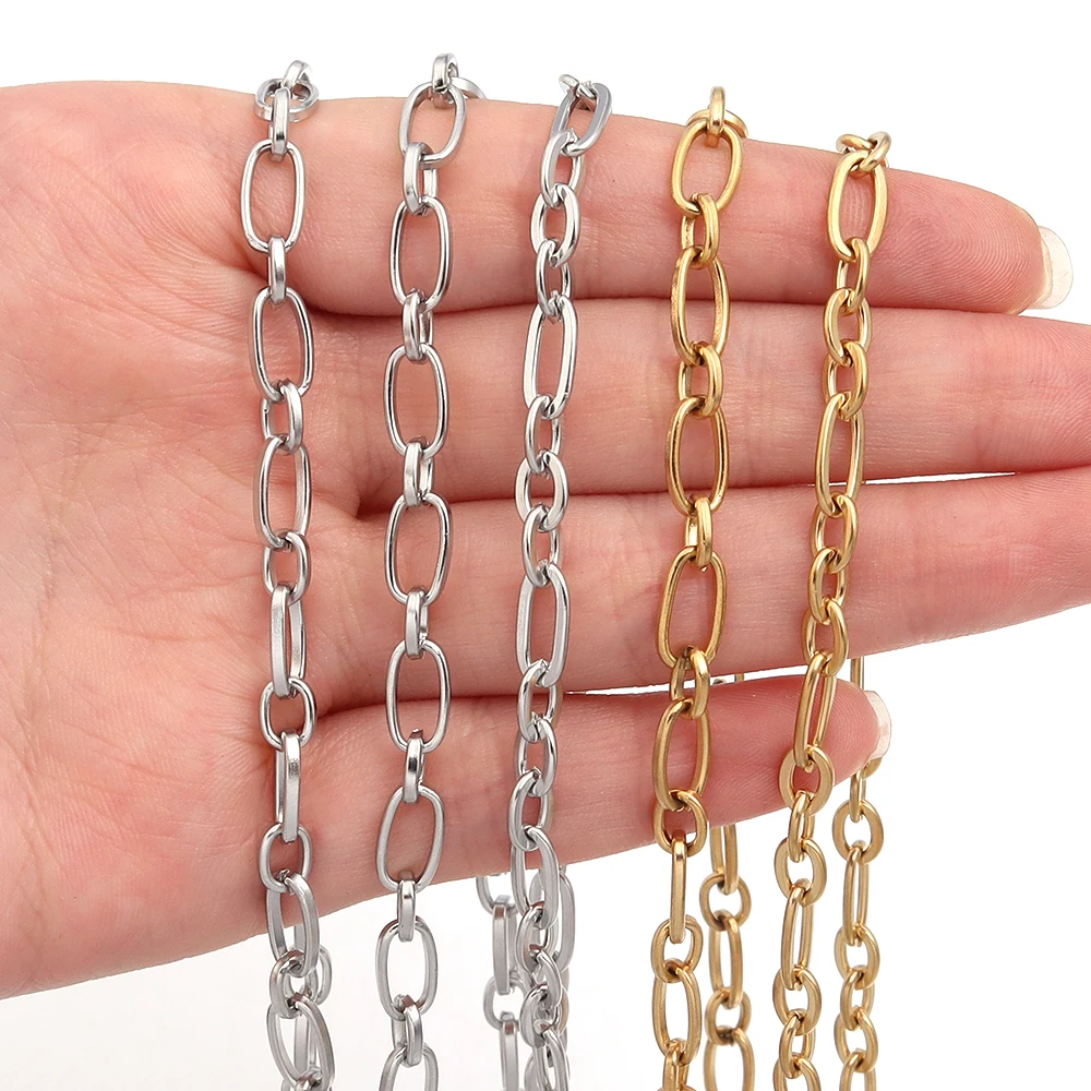 

2 метра цепочки для скрепок из нержавеющей стали золотого цвета, плоская круглая цепочка с звеньями, объемная цепочка для ожерелья для DIY ювелирных изделий, аксессуары