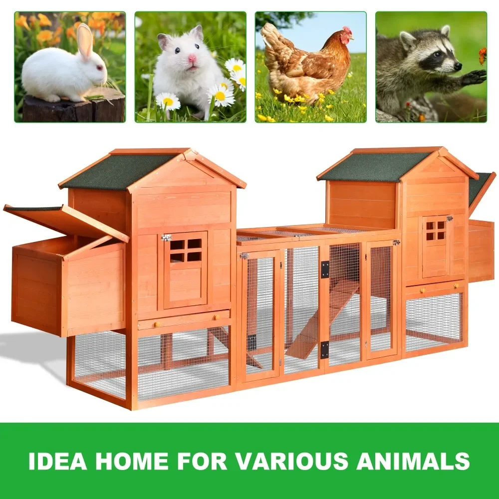 Pollo Coop, conejera con puerta de ventilación, jardín, patio trasero, casa para mascotas, caja anidada para pollos, jaula grande para gallinas de 124 ", casa para conejos