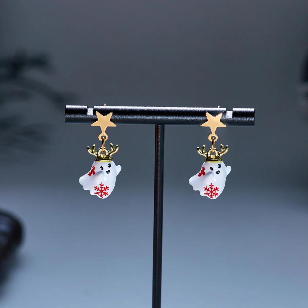 Halloween Star Lovely Antler Ghost Dangle Ohrringe für Damen und Herren, Gothic Cosplay Emaille BOO Ghost Drop Ohrringe Party Schmuck – Detail 20