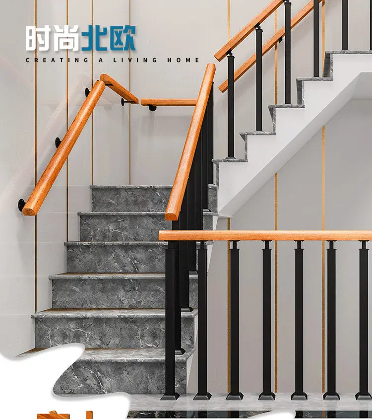 ‌ Barandilla de escalera de hierro moderna para Loft interior, valla de madera para balcón, decoración del hogar, pasamanos de Villa, barrera de seguridad antideslizante