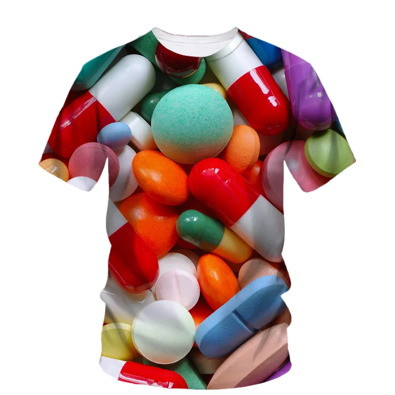 3d Printed Capsule Pill T Shirts For Men Casual Personality Funny Round Neck Short Sleeve Tees Summer Street Oversized T-Shirt