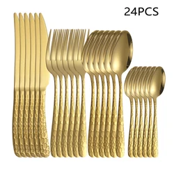 4/6/16/24pcs Gold stainless steel tableware set family tableware suitable for western steak knife, fork and spoon tableware