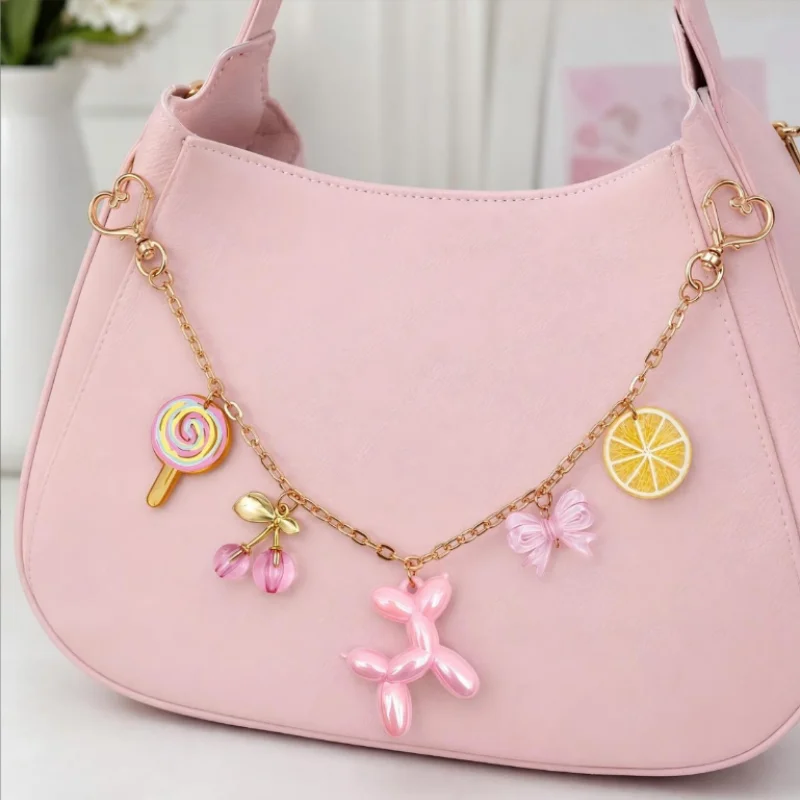 Metal Chain Strap DIY Personality Bowknot Lemon Balloon Dog Cherry Pendant Shoulder Bag Chain Straps Accessories