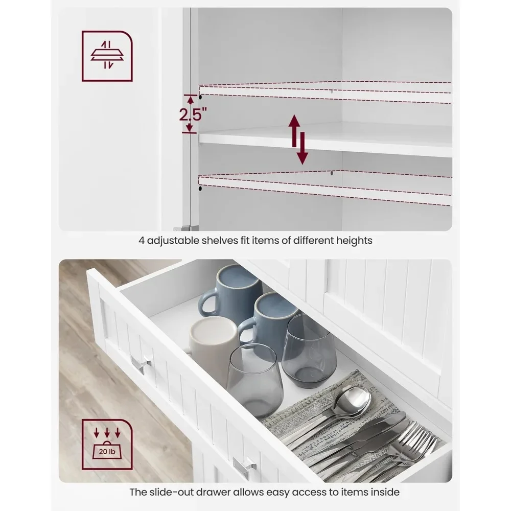 Armoire de garde-manger, armoire de rangement grande planche Chi autoportante avec une MEL, armoires, étagères réglables, étagères de porte