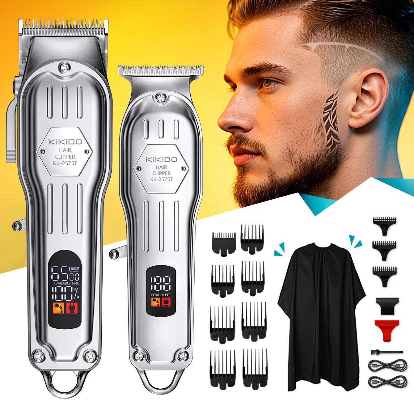 

KiKiDO KK-2575T All Metal Professional Hair Clipper Set Cordless Hair Trimmer Men Barber LCD Shaver Hair Cutting Machine Kit