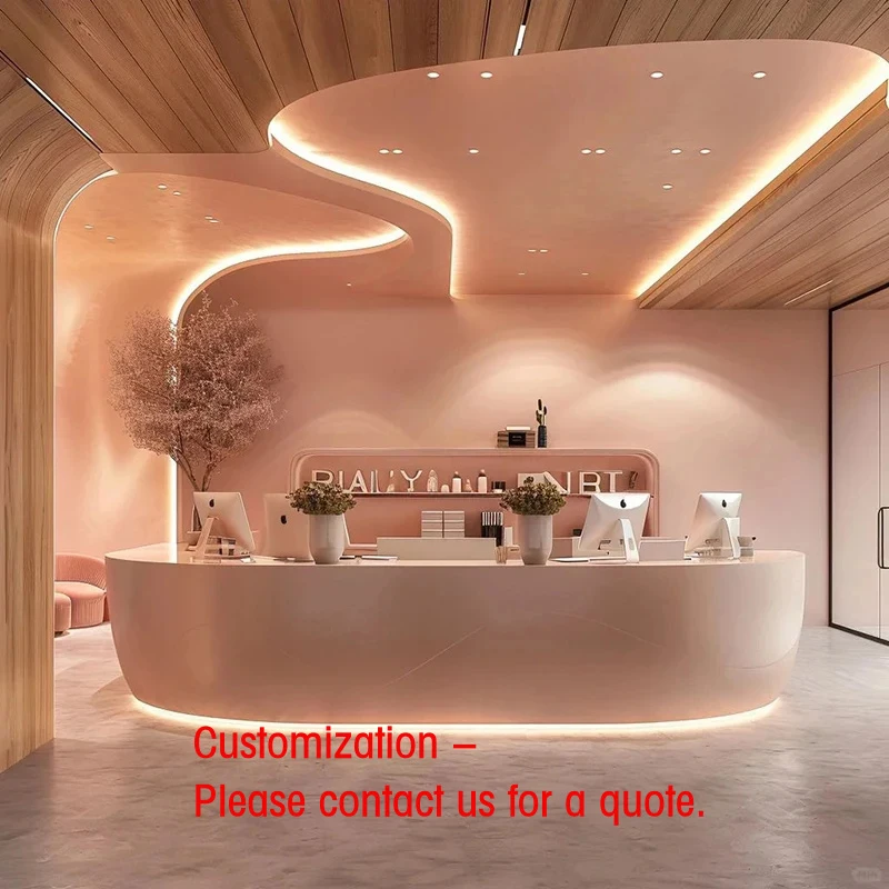 

custom.Modern Curved Front Desk Pink Reception Desk Beauty Shop Furniture Custom