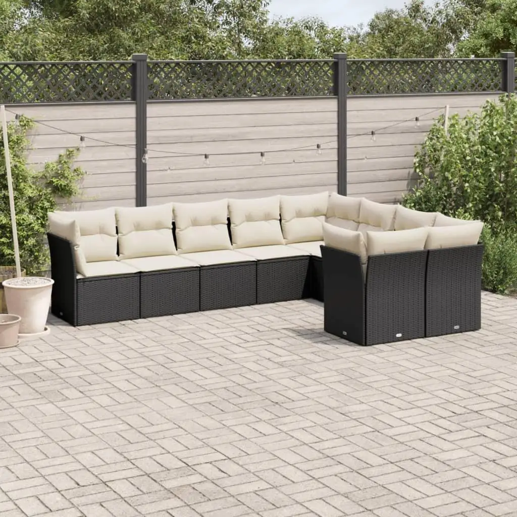 

Black Poly Rattan Garden Sofa Set 9 Pieces Adjustable Feet Cozy Outdoor Furniture